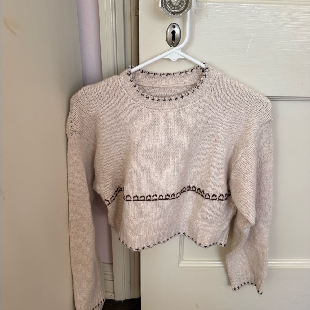 Cream Sweater with Brown Accents